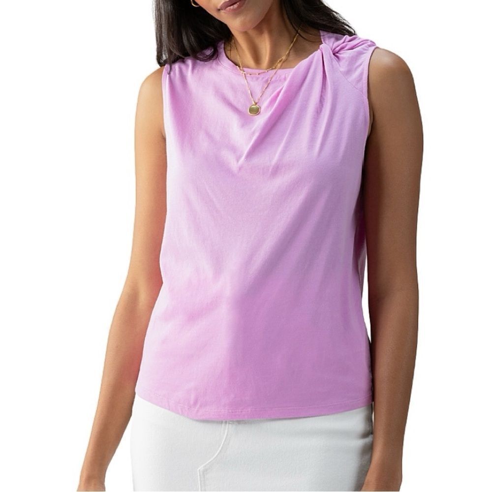 Sanctuary Suns Out Organic Cotton Knot Shoulder Tee Casual Pink Purple L NEW